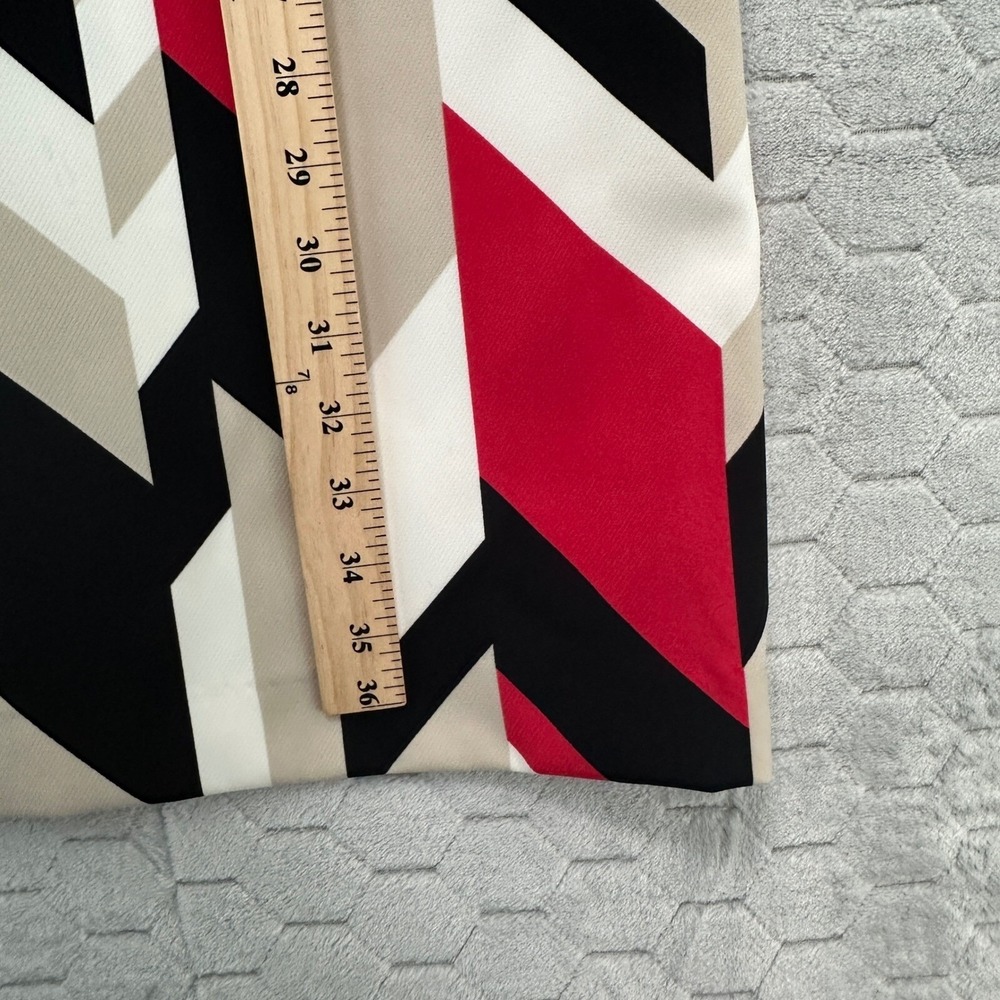 BOSS Hugo Boss Geometric Sheath Dress 10 Red Black Beige V Neck Portugal 40s Mod - Picture 6 of 7